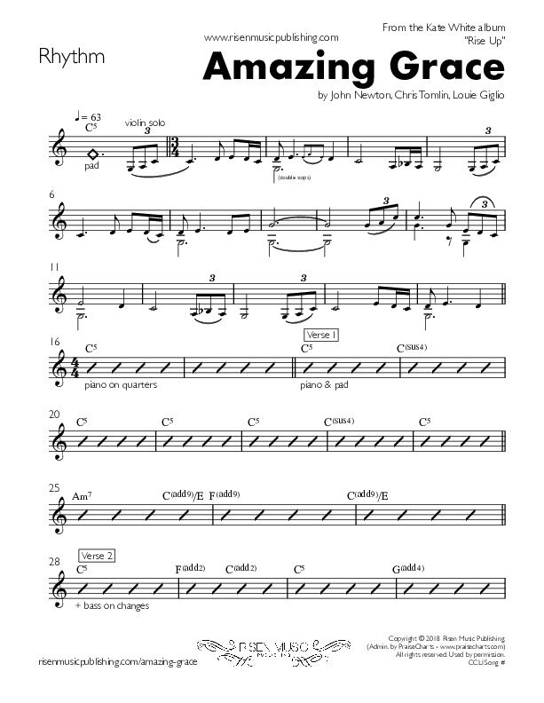 Amazing Grace (My Chains Are Gone) Rhythm Chart (Kate White)