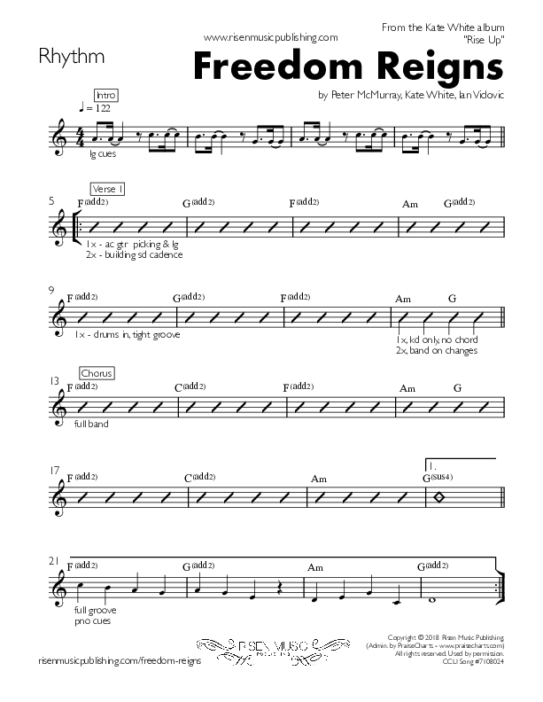 Freedom Reigns Rhythm Chart (Kate White)