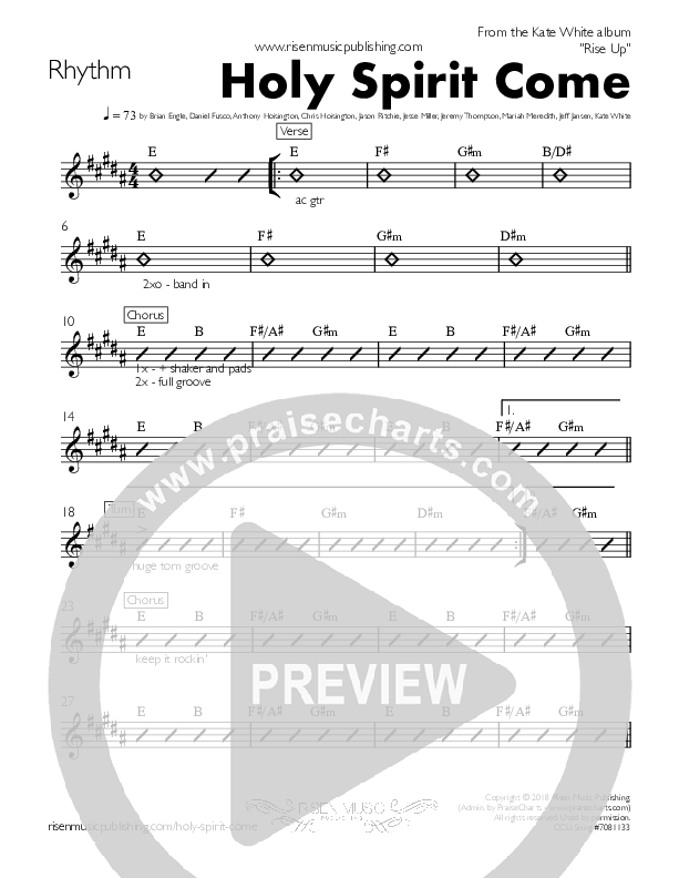 Holy Spirit Come Rhythm Chart (Kate White)