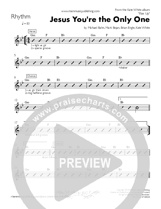 Jesus You're The Only One Rhythm Chart (Kate White)