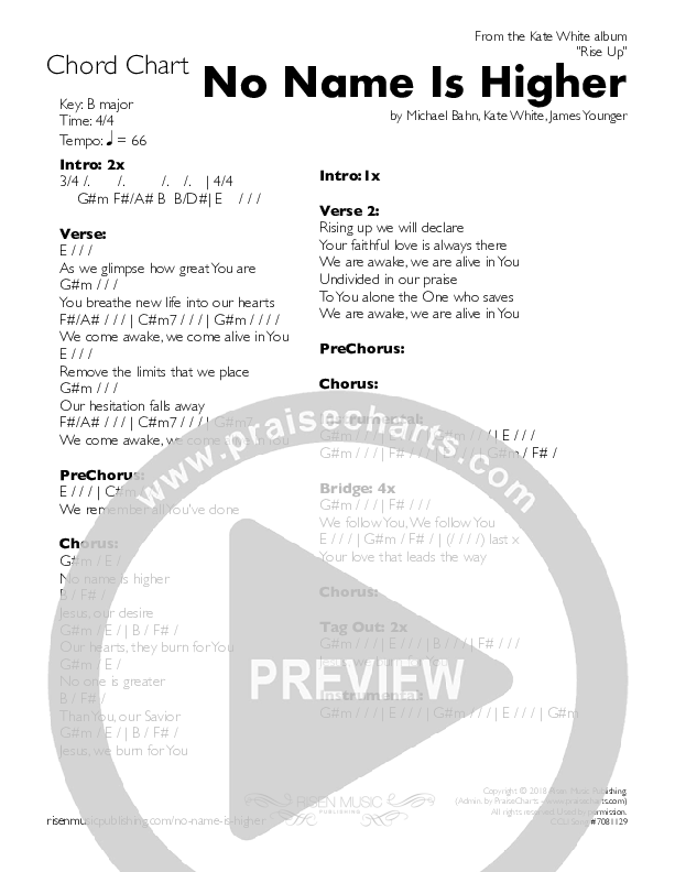 No Name Is Higher Chords & Lyrics (Kate White)