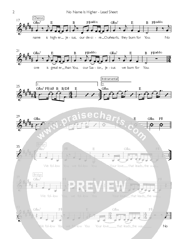 No Name Is Higher Lead Sheet (Kate White)