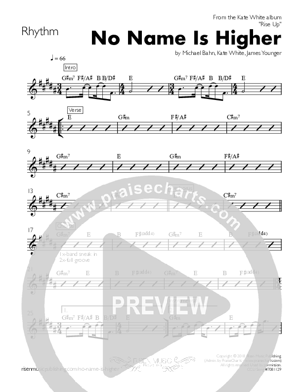 No Name Is Higher Rhythm Chart (Kate White)
