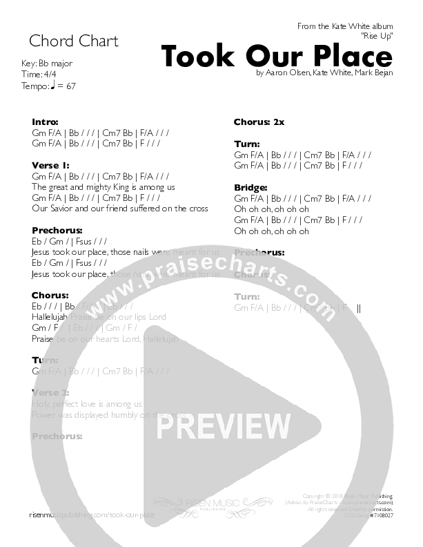 Took Our Place Chords & Lyrics (Kate White)