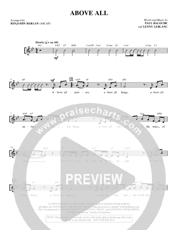 Above All (Choral) Choir Sheet (SATB) (Alfred Sacred)
