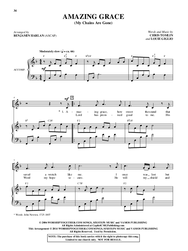 Amazing Grace (My Chains Are Gone) (Choral Anthem SATB) Piano/Vocal (Alfred Sacred)