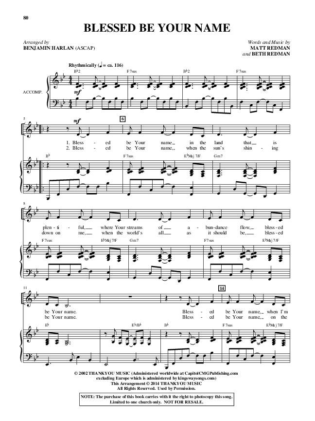 Blessed Be Your Name (Choral Anthem SATB) Piano/Vocal (Alfred Sacred)