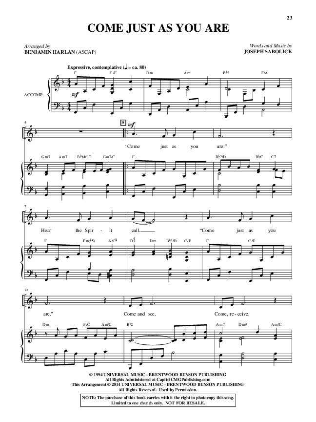Come Just As You Are (Choral Anthem SATB) Piano/Vocal (Alfred Sacred)