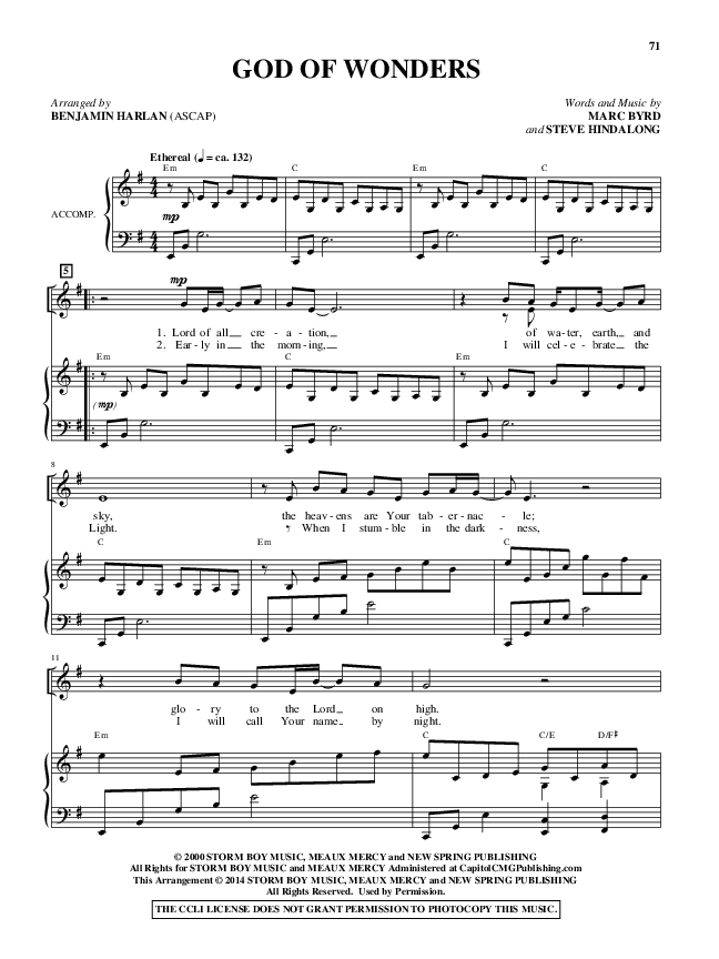 God Of Wonders (Choral Anthem SATB) Piano/Vocal (Alfred Sacred)