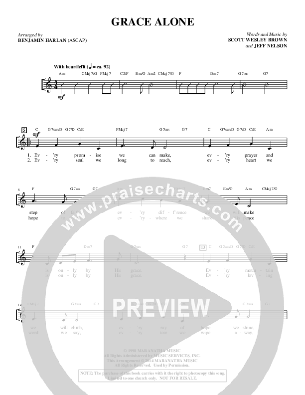 Grace Alone (Choral Anthem SATB) Lead Sheet Melody (Alfred Sacred)