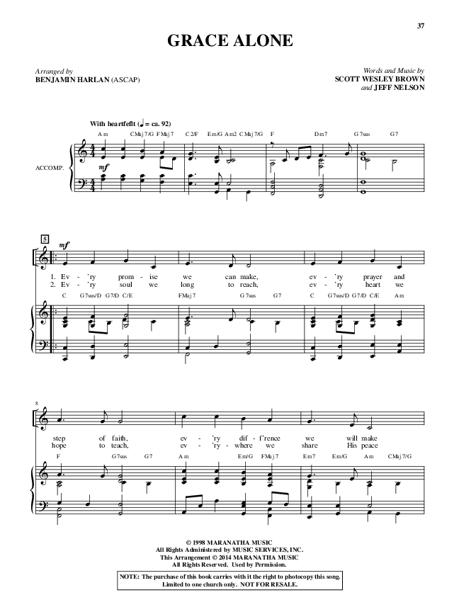 Grace Alone (Choral Anthem SATB) Piano/Vocal (Alfred Sacred)