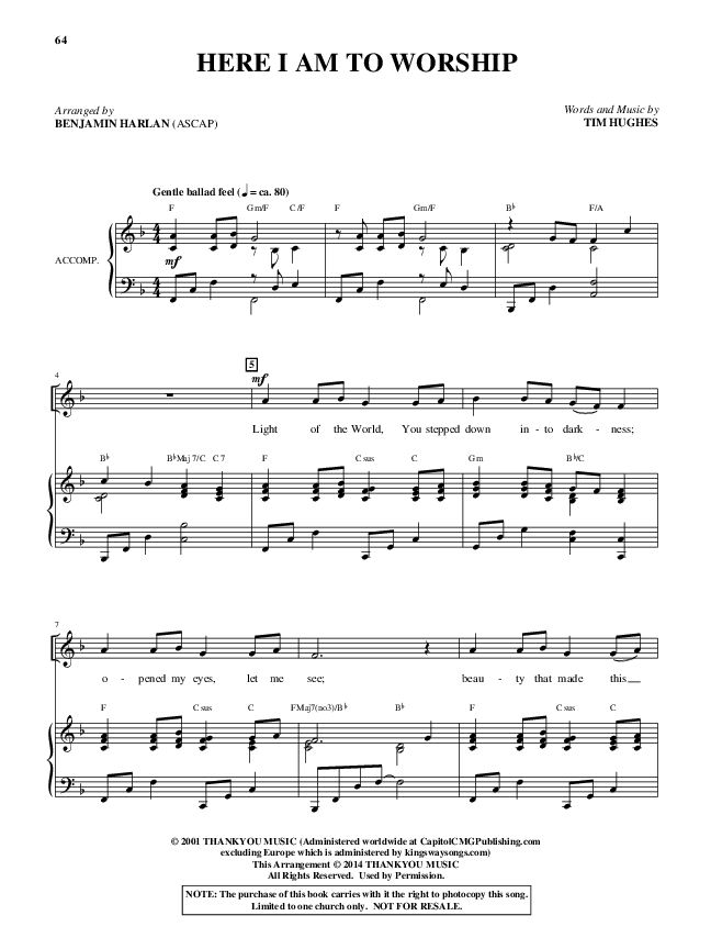 Here I Am To Worship (Choral Anthem SATB) Piano/Vocal (Alfred Sacred)