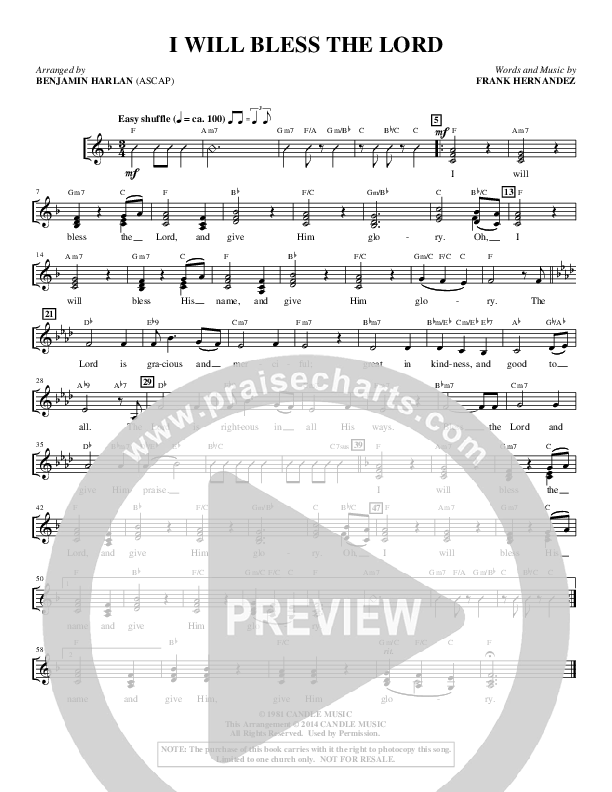 I Will Bless The Lord (Choral Anthem SATB) Choir Sheet (SATB) (Alfred Sacred)