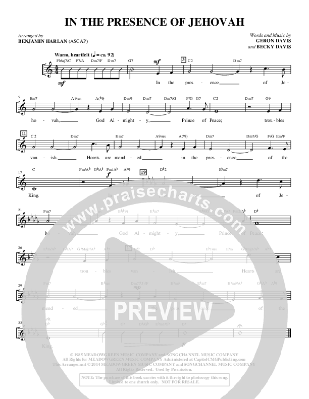 In The Presence Of Jehovah (Choral Anthem SATB) Choir Sheet (SATB) (Alfred Sacred)