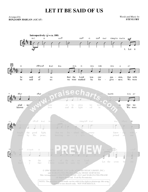 Let It Be Said Of Us (Choral Anthem) Choir Sheet (SATB) (Alfred Sacred)