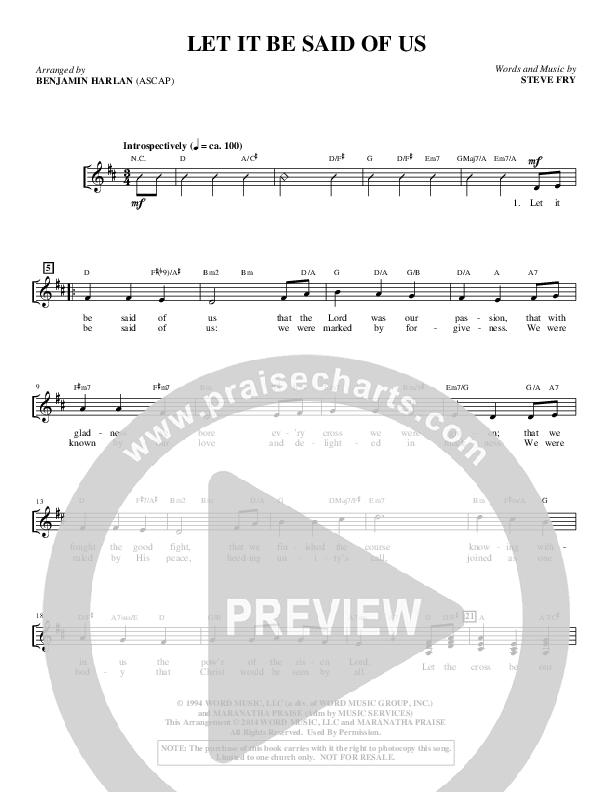 Let It Be Said Of Us (Choral Anthem SATB) Choir Sheet (SATB) (Alfred Sacred)
