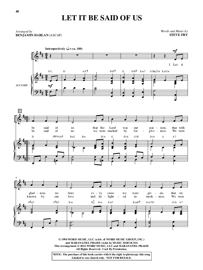 Let It Be Said Of Us (Choral Anthem) Piano/Vocal (Alfred Sacred)