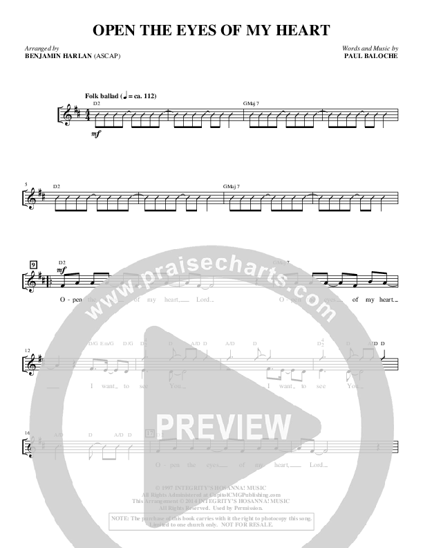 Open The Eyes Of My Heart (Choral Anthem SATB) Choir Sheet (SATB) (Alfred Sacred)