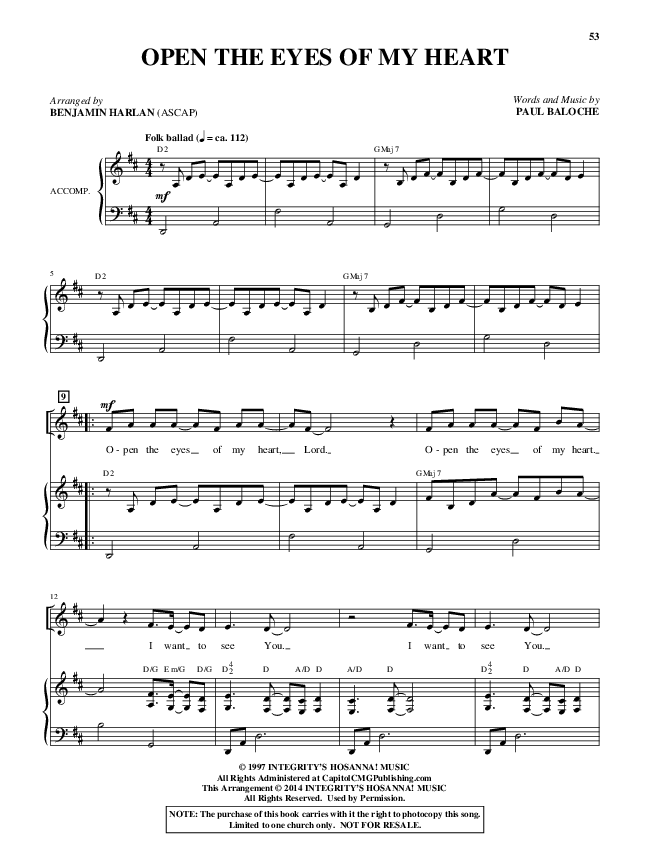 Open The Eyes Of My Heart (Choral Anthem SATB) Piano/Vocal (Alfred Sacred)