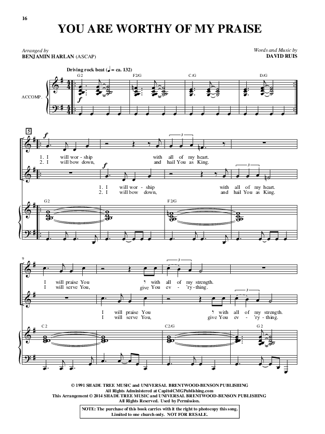 You're Worthy Of My Praise (Choral Anthem SATB) Piano/Vocal (Alfred Sacred)