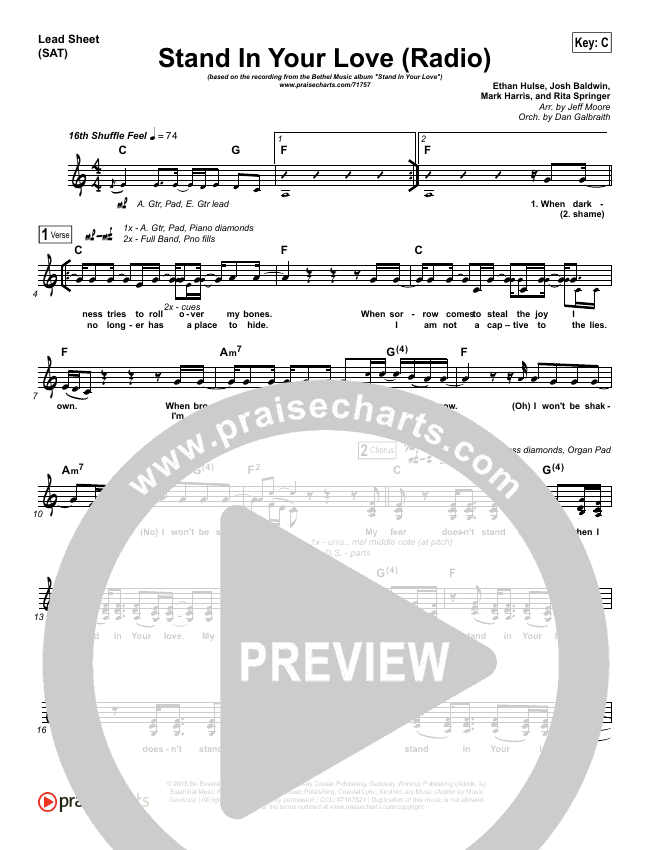 Stand In Your Love (Radio) Sheet Music PDF (Bethel Music / Josh Baldwin ...