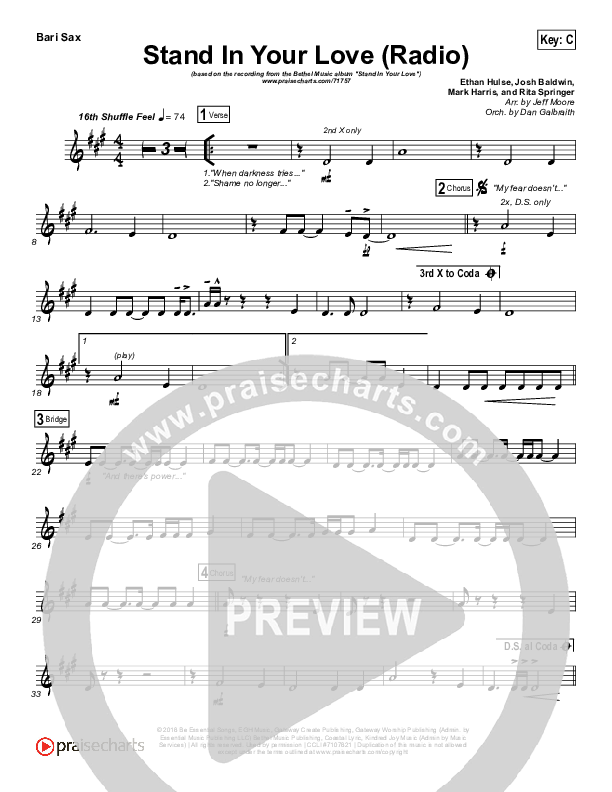 Stand In Your Love (Radio) Bari Sax (Bethel Music / Josh Baldwin)
