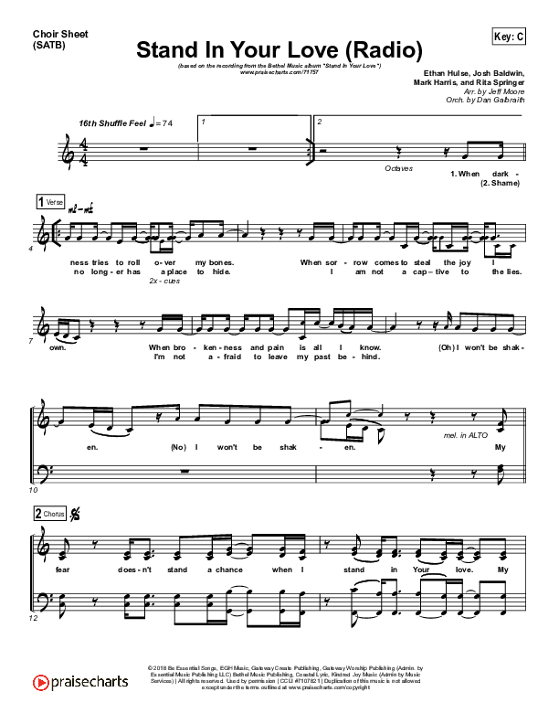 Stand In Your Love (Radio) Choir Sheet (SATB) (Bethel Music / Josh Baldwin)