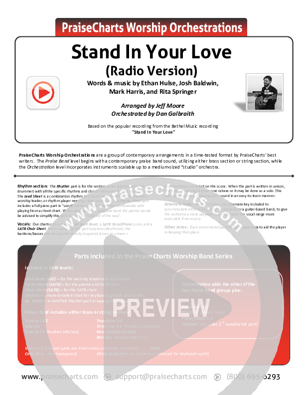 Stand In Your Love (Radio) Cover Sheet (Bethel Music / Josh Baldwin)