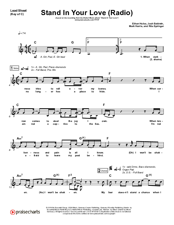 Stand In Your Love (Radio) Lead Sheet (Melody) (Bethel Music / Josh Baldwin)