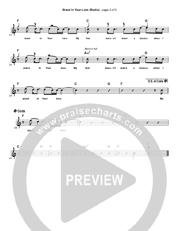 Stand In Your Love (Radio) Lead Sheet (Melody) (Bethel Music / Josh Baldwin)