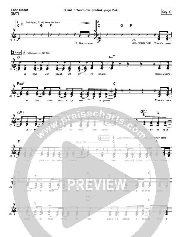 Stand In Your Love (Radio) Lead Sheet (SAT) (Bethel Music / Josh Baldwin)