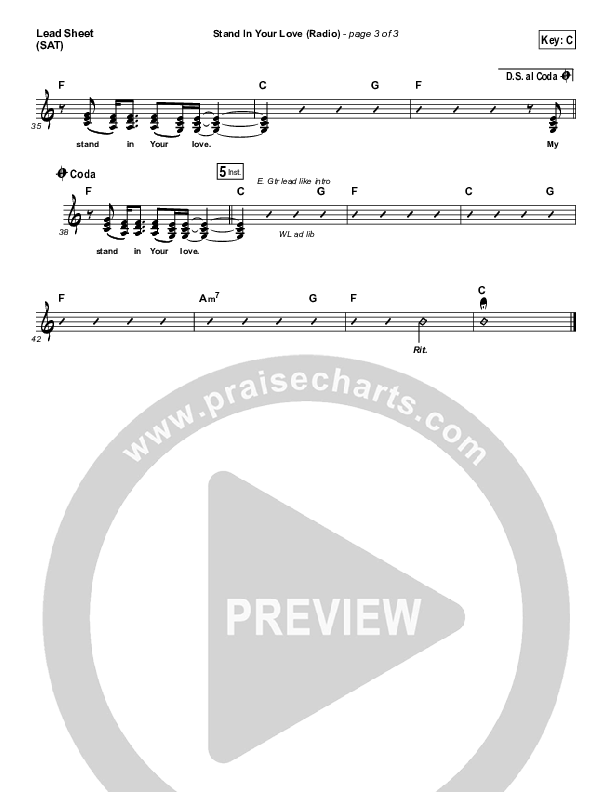 Stand In Your Love (Radio) Lead Sheet (SAT) (Bethel Music / Josh Baldwin)