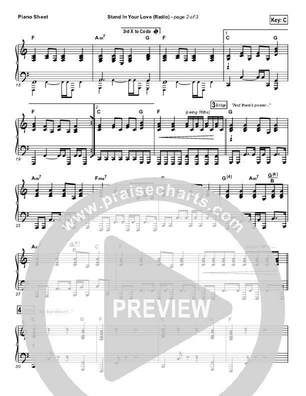 Stand In Your Love (Radio) Piano Sheet (Bethel Music / Josh Baldwin)