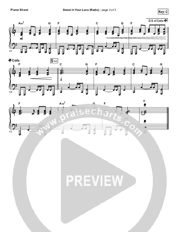 Stand In Your Love (Radio) Piano Sheet (Bethel Music / Josh Baldwin)