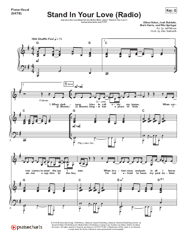 Stand In Your Love (Radio) Piano/Vocal (SAT) (Bethel Music / Josh Baldwin)