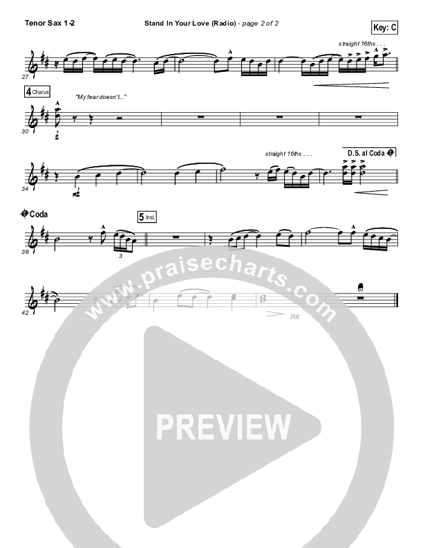 Stand In Your Love (Radio) Tenor Sax 1/2 (Bethel Music / Josh Baldwin)