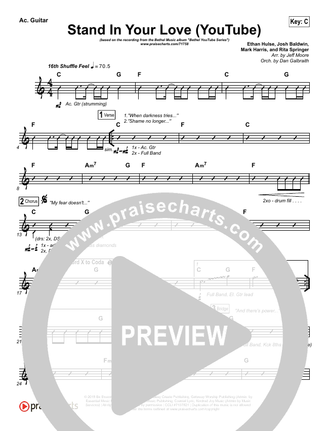 Stand In Your Love (YouTube) Sheet Music PDF (Bethel Music / Josh