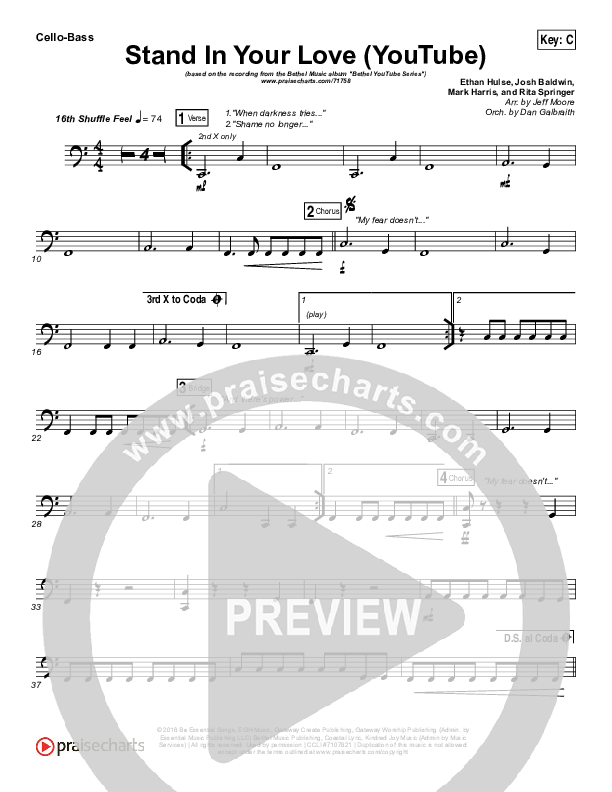 Stand In Your Love (YouTube) Cello/Bass (Bethel Music / Josh Baldwin)