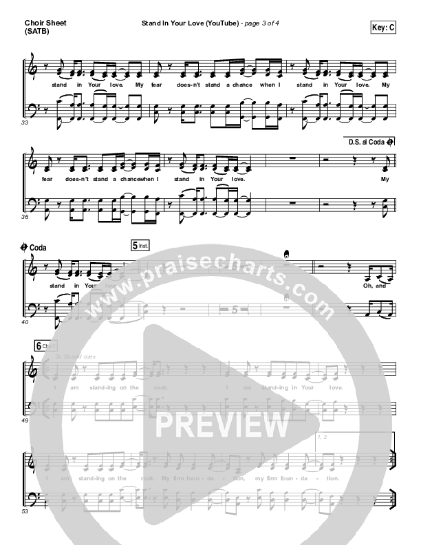 Stand In Your Love (YouTube) Choir Sheet (SATB) (Bethel Music / Josh Baldwin)