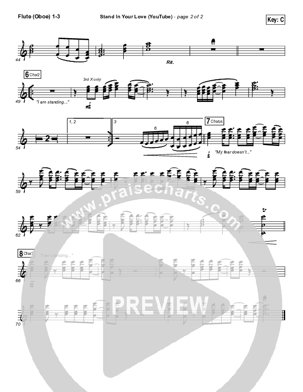 Stand In Your Love (YouTube) Flute/Oboe 1/2/3 (Bethel Music / Josh Baldwin)