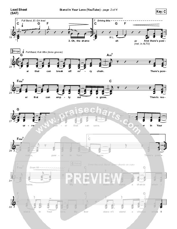 Stand In Your Love (YouTube) Lead Sheet (SAT) (Bethel Music / Josh Baldwin)