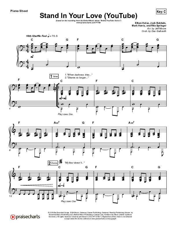 Stand In Your Love (YouTube) Piano Sheet (Bethel Music / Josh Baldwin)