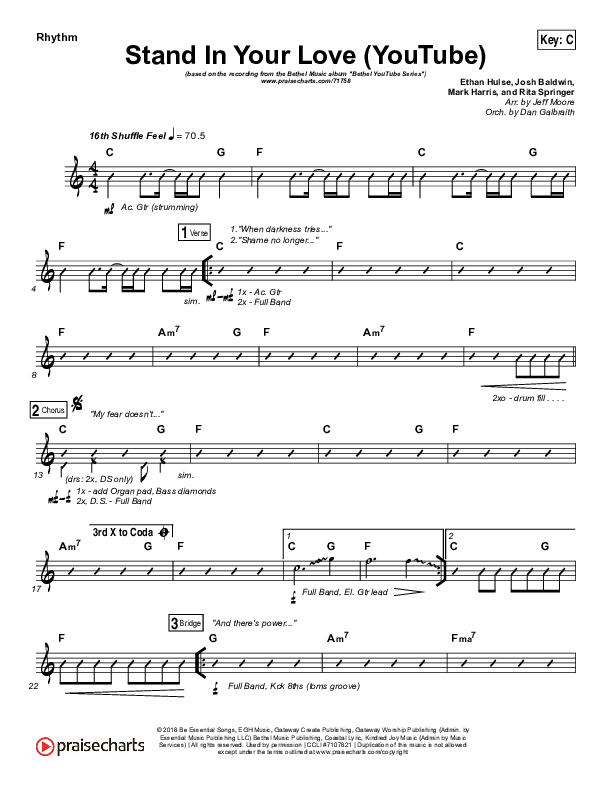 Stand In Your Love (YouTube) Rhythm Chart (Bethel Music / Josh Baldwin)