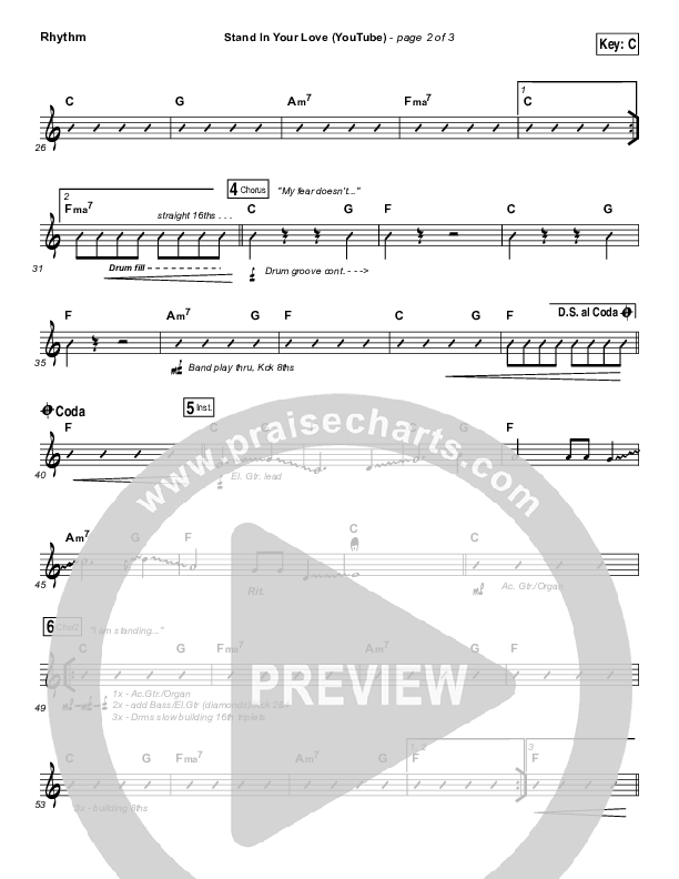 Stand In Your Love (YouTube) Rhythm Chart (Bethel Music / Josh Baldwin)