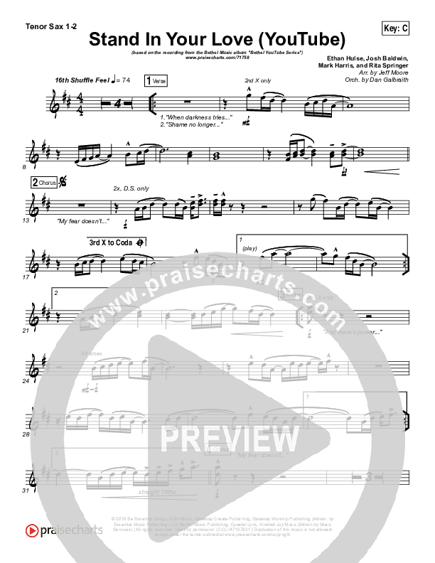 Stand In Your Love (YouTube) Tenor Sax 1/2 (Bethel Music / Josh Baldwin)