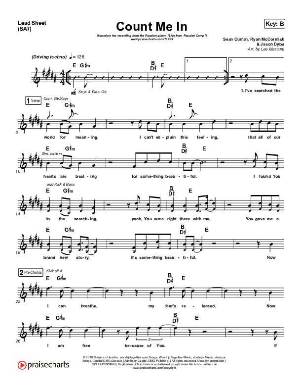Count Me In (YouTube) Lead Sheet (SAT) (Passion / Sean Curran)
