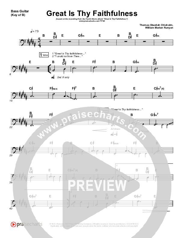 Great Is Thy Faithfulness Bass Guitar (Austin Stone Worship)