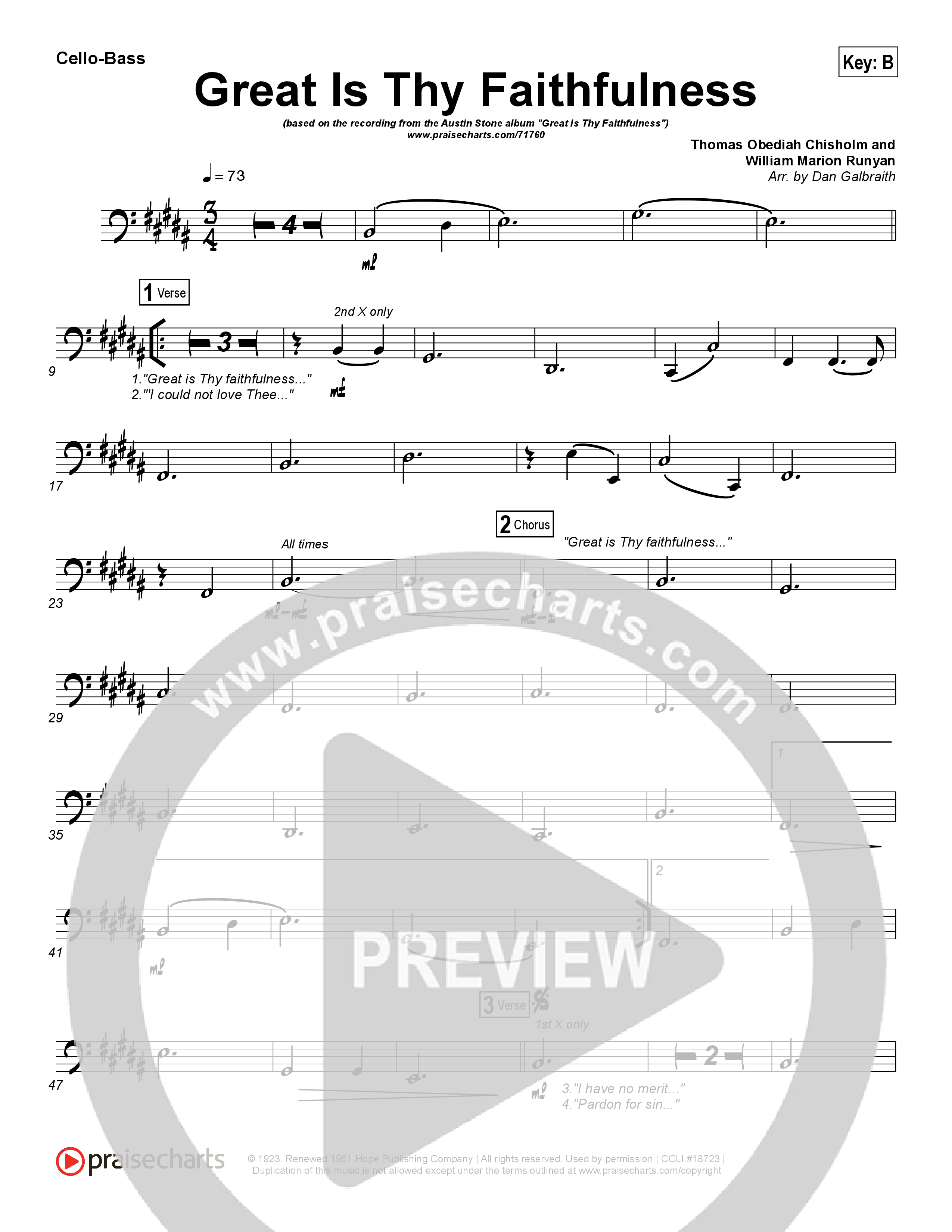 Great Is Thy Faithfulness Cello/Bass (Austin Stone Worship)