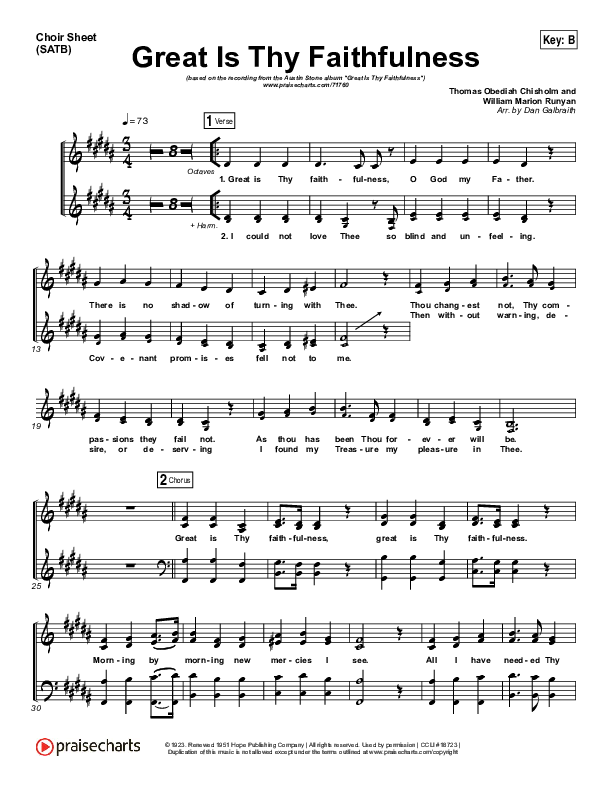 Great Is Thy Faithfulness Choir Sheet (SATB) (Austin Stone Worship)