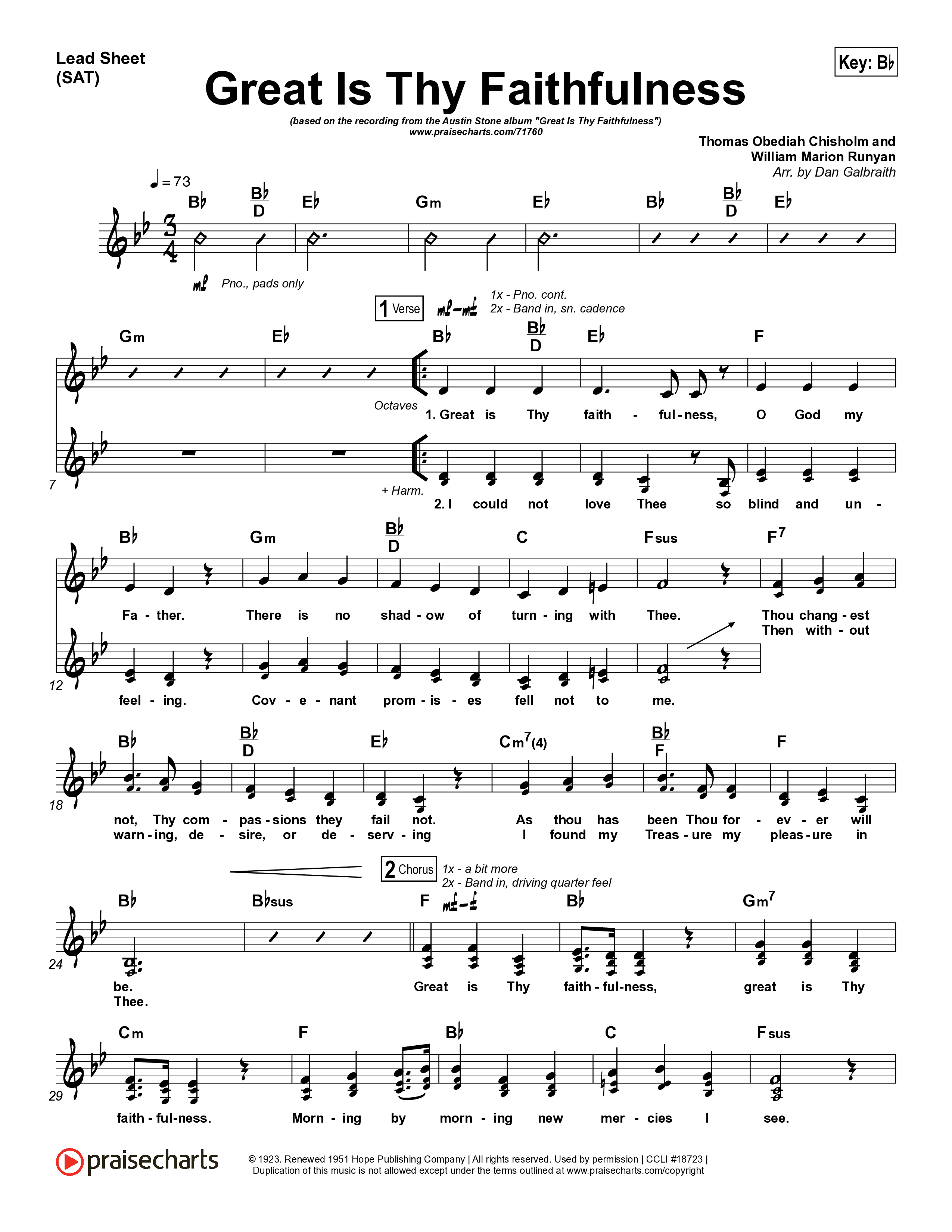 Great Is Thy Faithfulness Lead Sheet (SAT) (Austin Stone Worship)